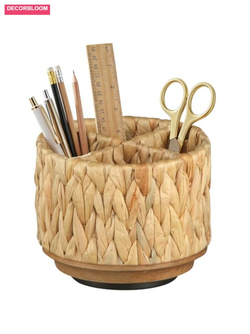 Woven Water Hyacinth Rotating Desk Organizer 4 Compartment Remote Holder